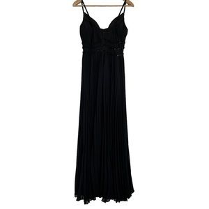 Hebeos Black Pleated Sequin Strap Deep V Dress
